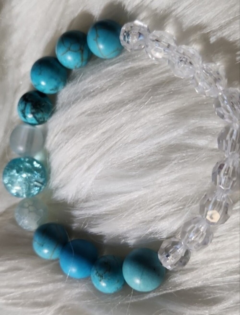 Hand Crafted Turquoise & Clear Beaded Stretch Bracelet
